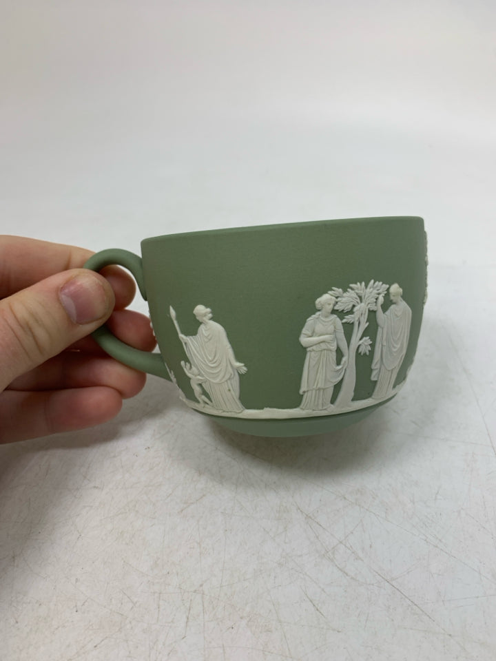 VTG JASPERWARE WOMAN HOLDING FRUIT SMALL MUG.