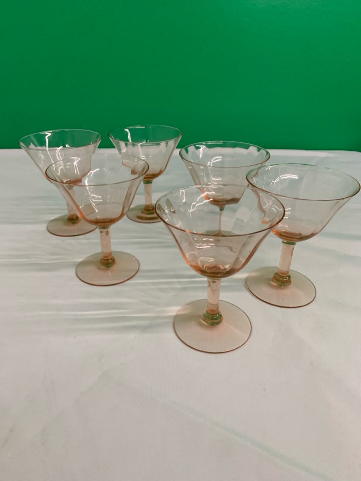 6 PINK TINTED COUPE GLASSES.