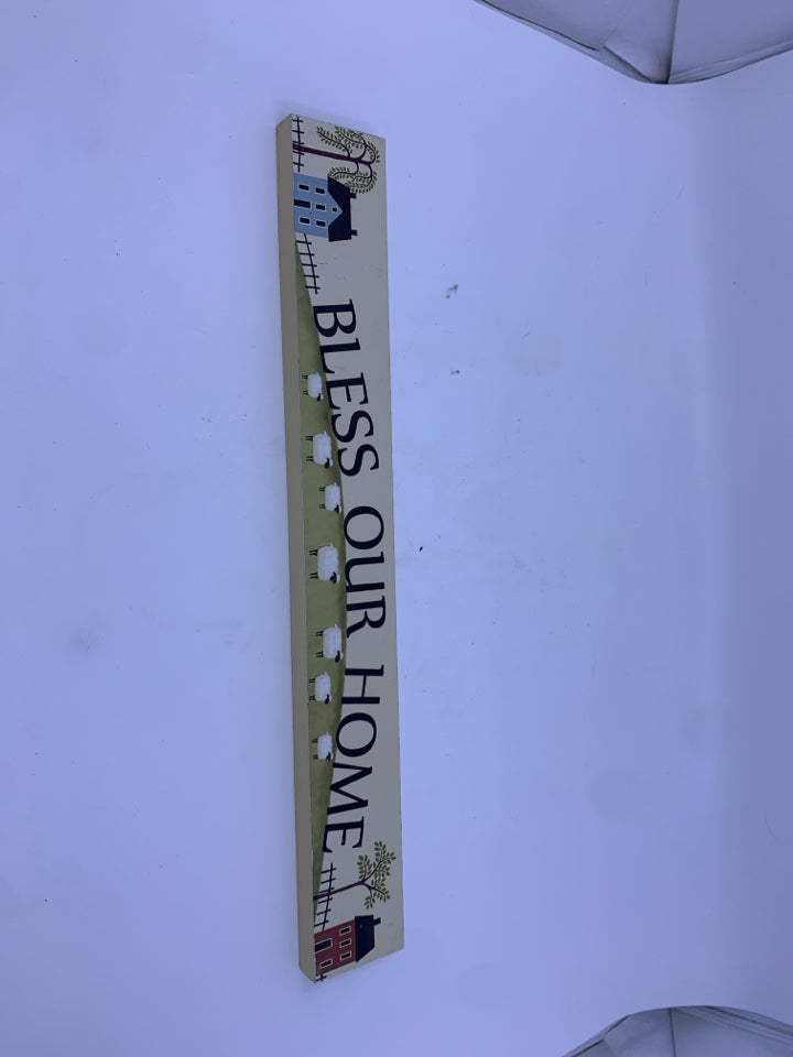 BLESS OUR HOME PRIMITIVE SIGN SHEEP BLOCK SIGN.