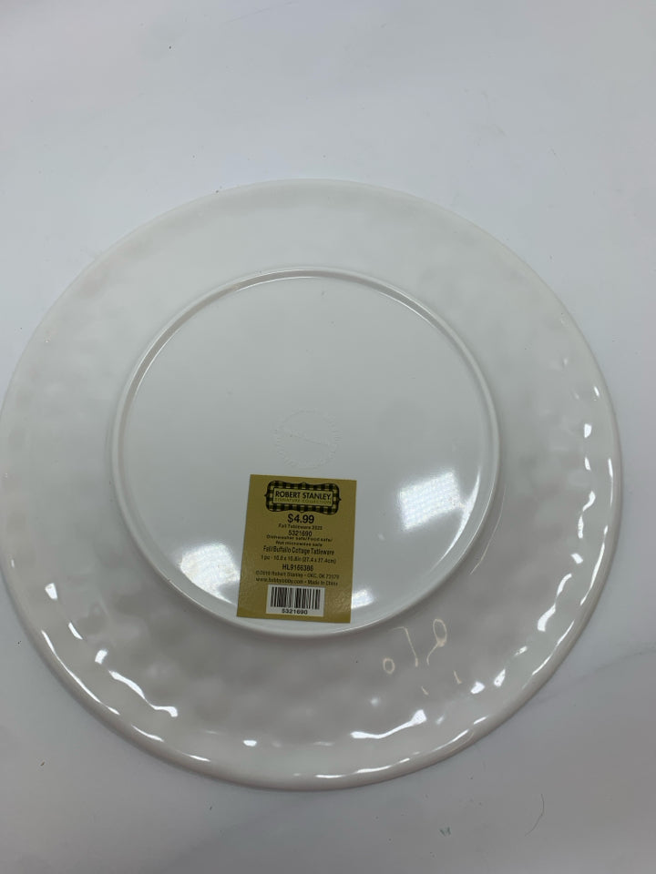 5 BLACK PLAID MELAMINE PLATES.