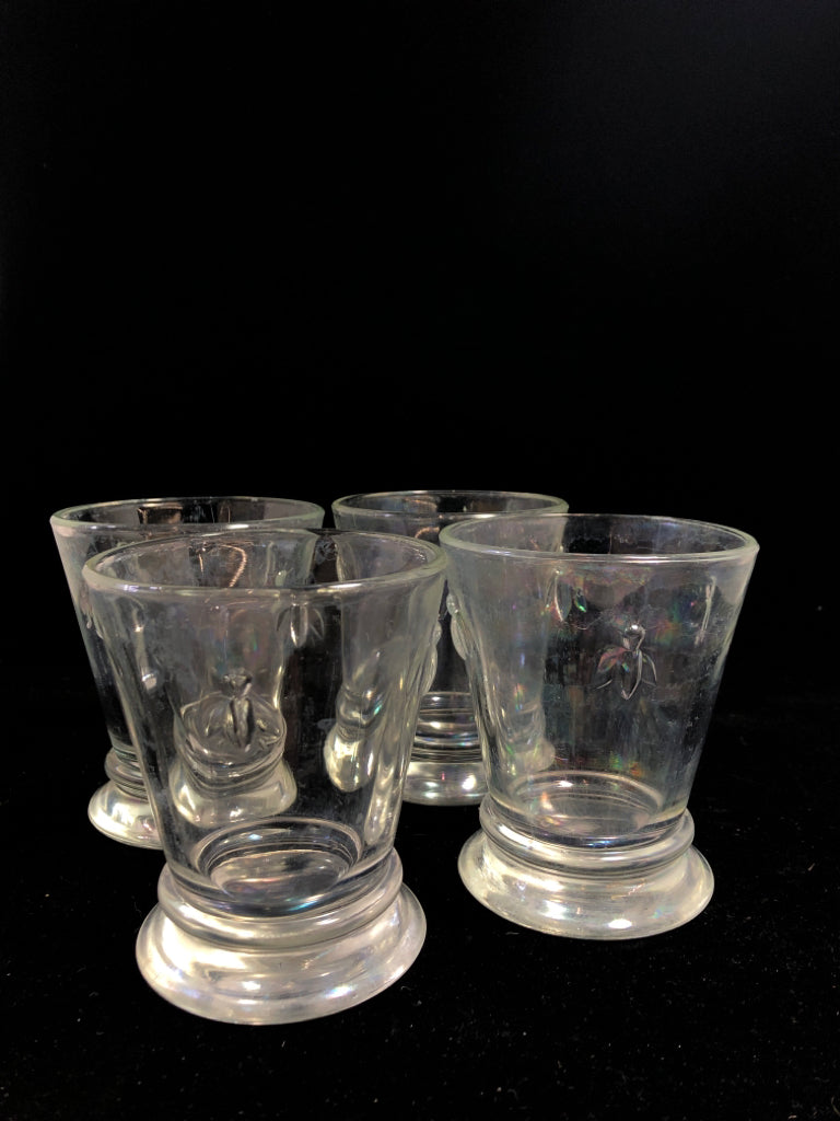 4 BEE PARIS MUSEES EMBOSSED GLASS HIGHBALL TUMBLERS.