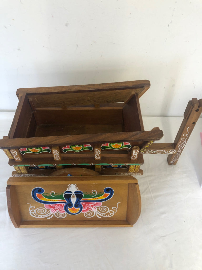 COLORFUL PAINTED WOOD WAGON W REMOVALBLE TOP.