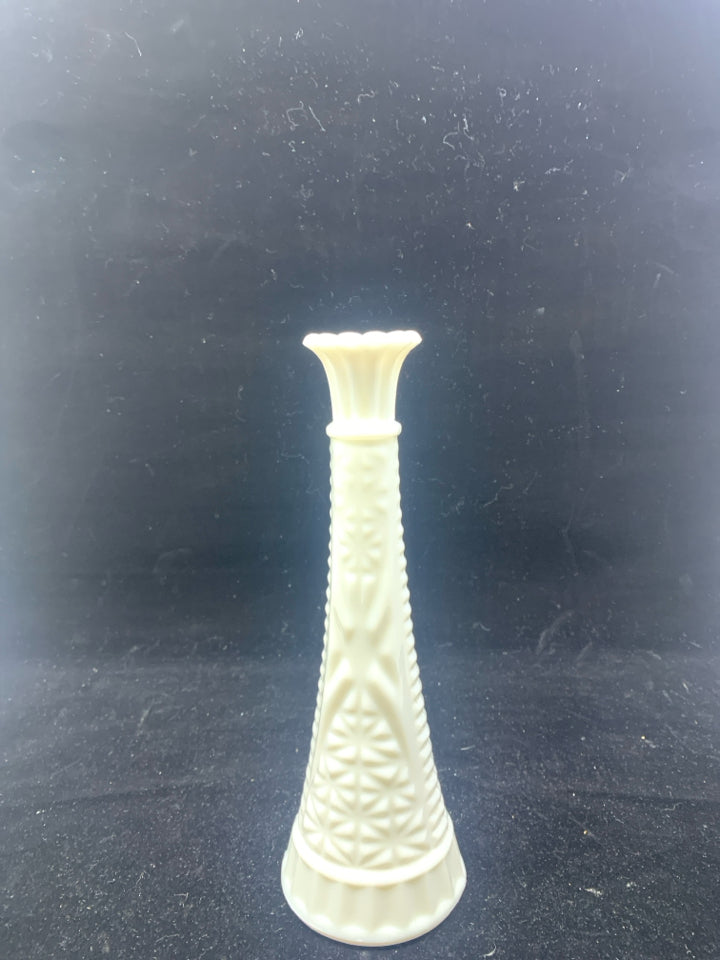 VTG CUT GLASS MILK GLASS BUD VASE.