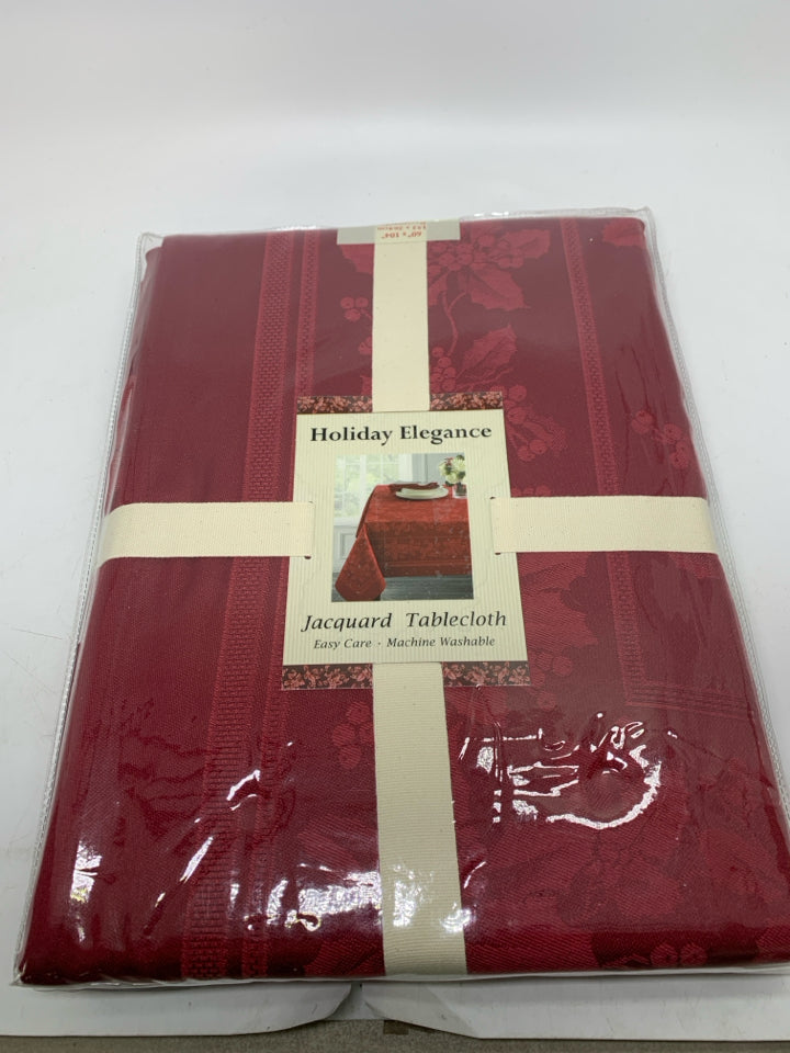 NIP RED HOLIDAY ELEGANCE TABLECLOTH.