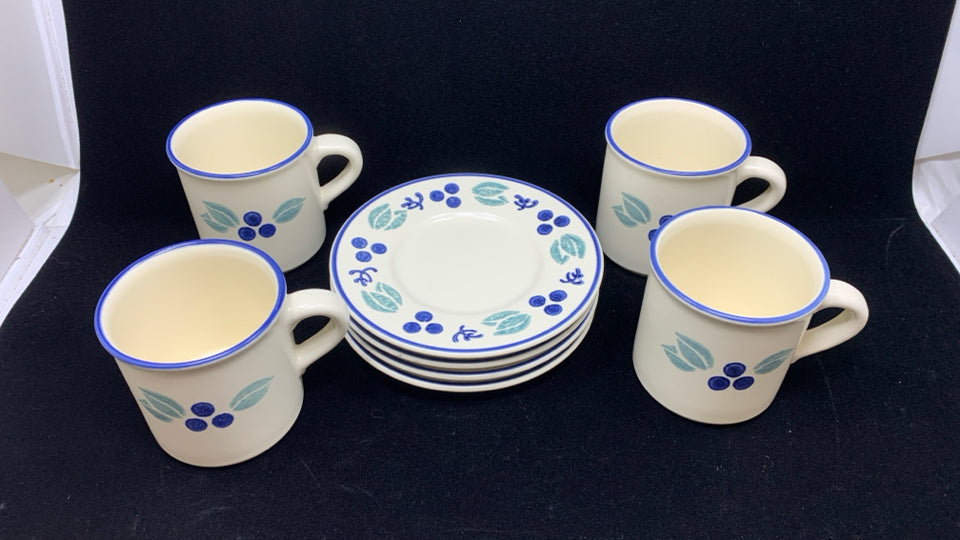 8PC BLUEBERRY PATTERN MUGS W/SAUCERS 3.