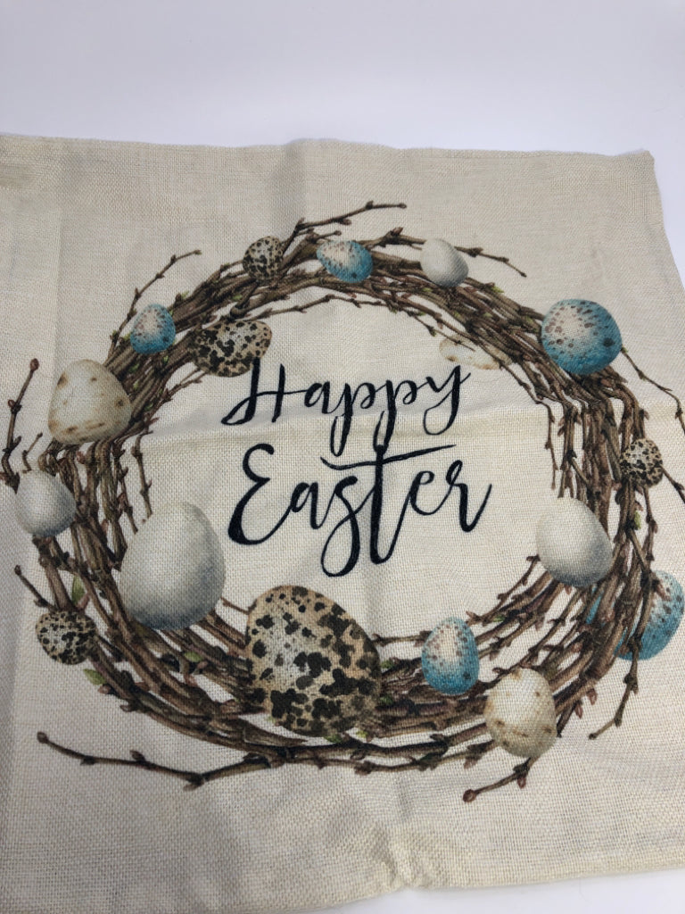 HAPPY EASTER EGG WREATH PILLOW COVER.