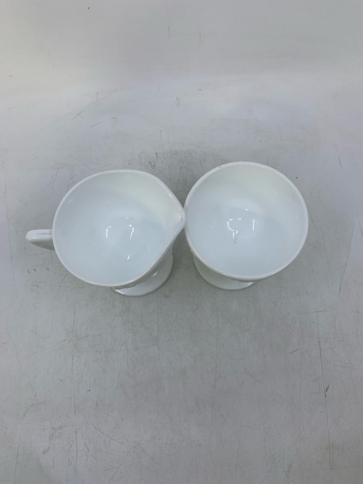 2 PC FOOTED WHITE GLASS W/ EMBOSSED GRAPES.