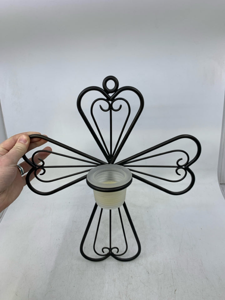 METAL CROSS TEA LIGHT HOLDER.