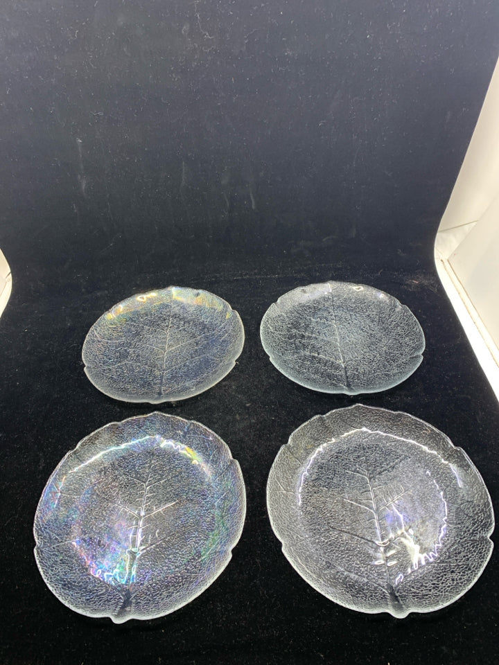 4 GLASS TEXTURED LEAF PLATES.