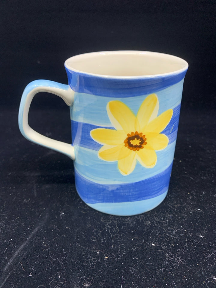 4 PC HERMAN DODGE & SON TEAPOT,CUP+SAUCER, CREAMER, PLATE- BLUE W/ YELLOW FLOWER