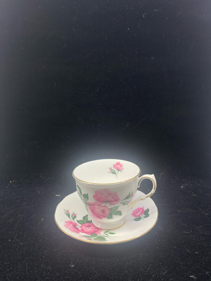 VTG WHITE ROSE TEACUP AND SAUCER.