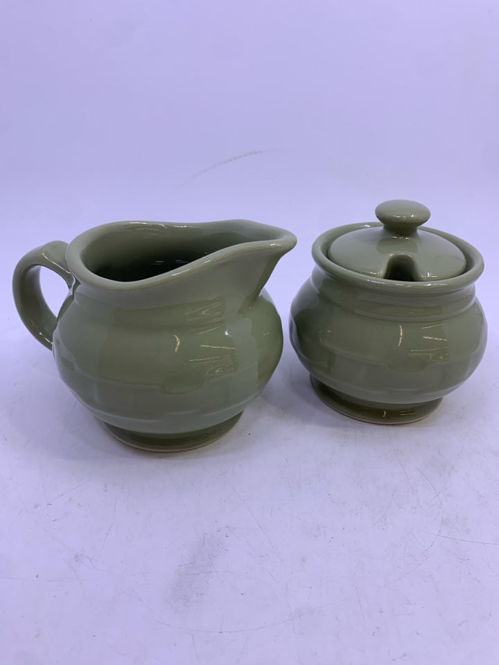 2 PC SUGAR & CREAMER GREEN LONGABERGER.