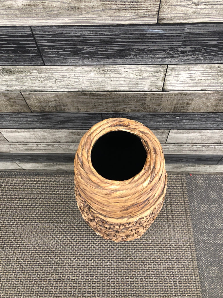 WOVEN RATTAN FLOOR VASE.