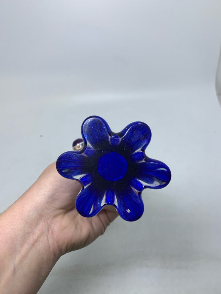 BLOWN COBALT BLUE SKINNY VASE.
