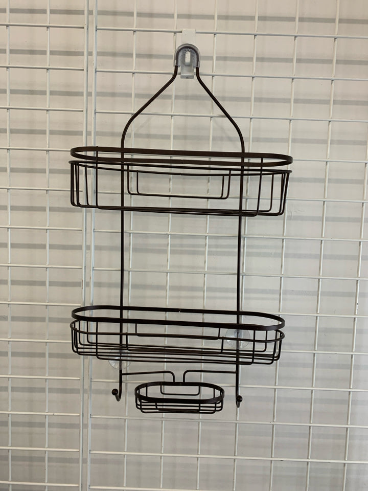 BROWN METAL SHOWER CADDY.