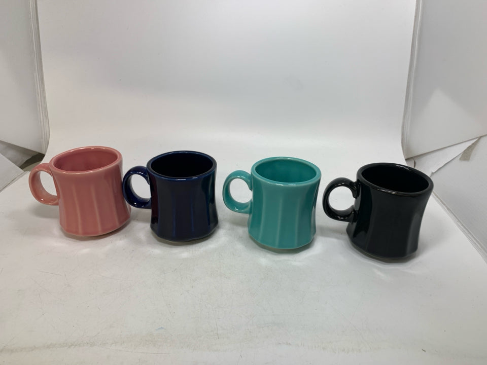 4 VTG VERTICAL RIBBED COFFEE MUGS.