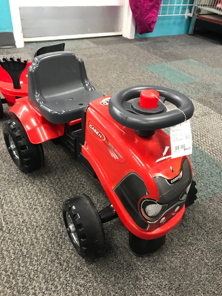 Falk Case IH Tractor Push Ride-on Toy with Detachable Trailer Rake and Shovel