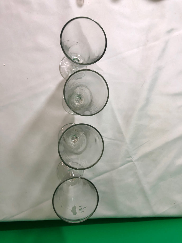 4 ETCHED  PILSNER GLASSES.