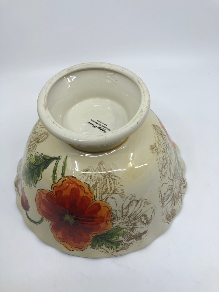 ORANGE FLORAL FOOTED BOWL.