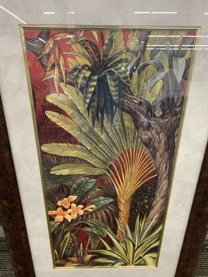 TROPICAL TREES PRINT IN BRONZE FINISH FRAME.