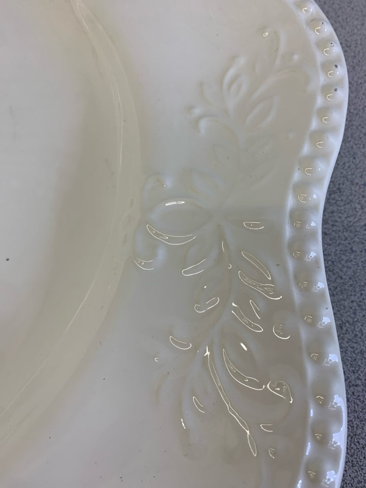WHITE SERVING PLATTER W/ SCALLOP EDGE.