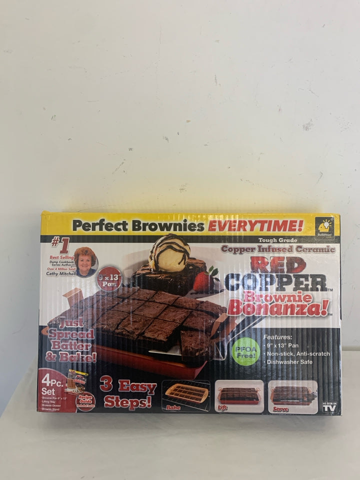 NIB RED COPPER BROWNIE PAN.