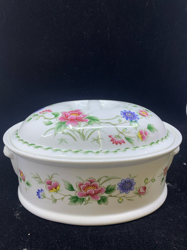 OVAL WHITE CASSEROLE DISH W/ FLORAL PATTERN ANDREA.