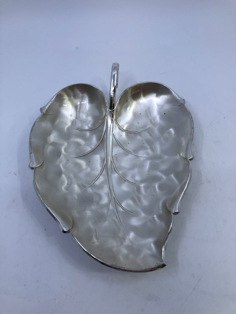 SILVER FOOTED LEAF CANDY DISH.