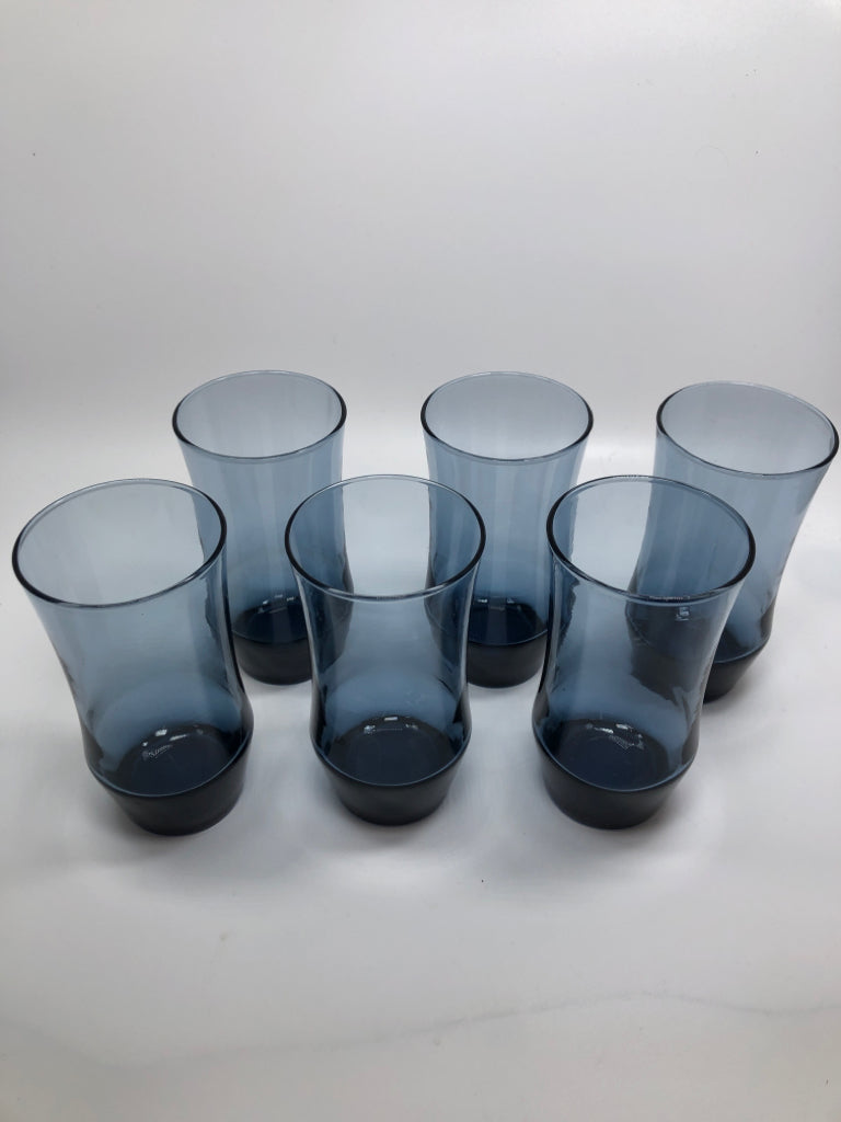 6 BLUE GLASS LIBBY TUMBLERS.