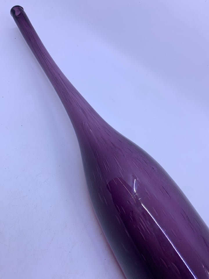 TALL PURPLE GLASS VASE W NARROW NECK.