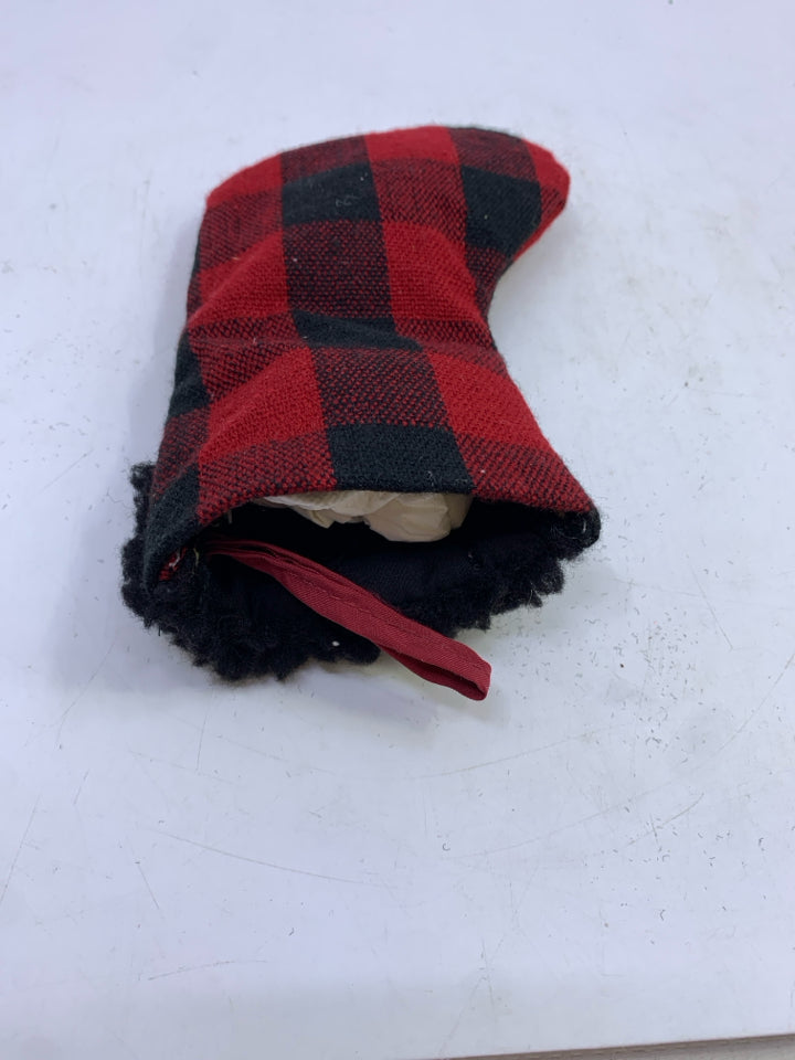 MINI RED BUFFALO PLAID STOCKING W/ POLAR BEAR.