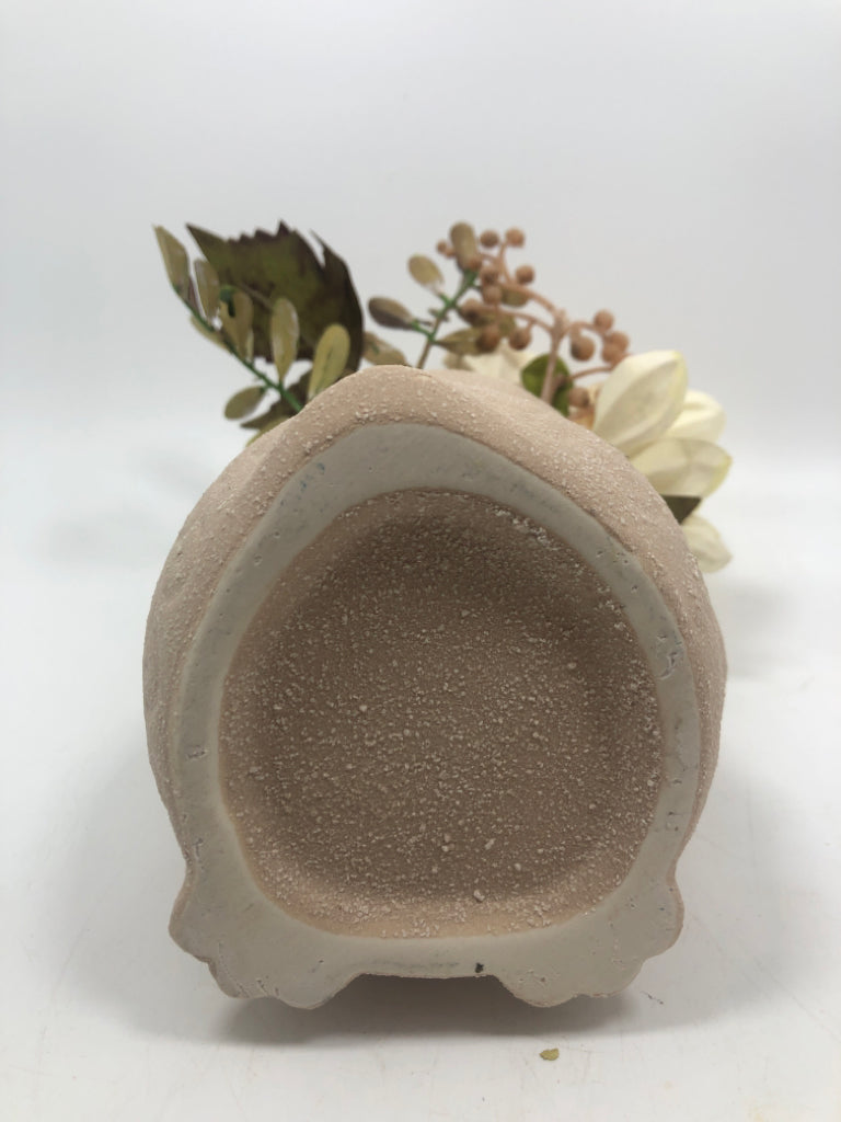 FAUX-STONE OWL PLANTER W/FLORALS.