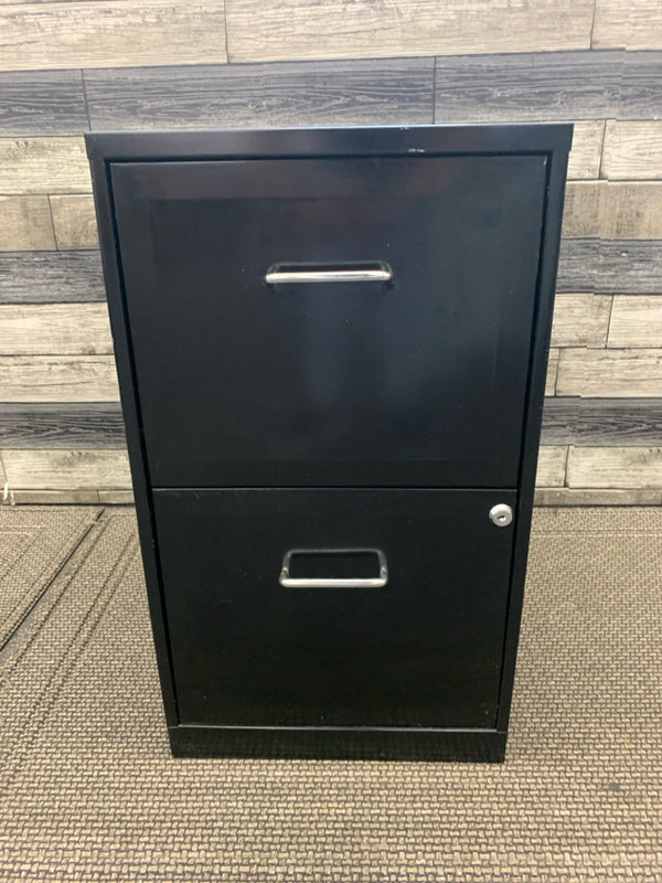 BLACK 2 DRAWER FILE CABINET W KEY.