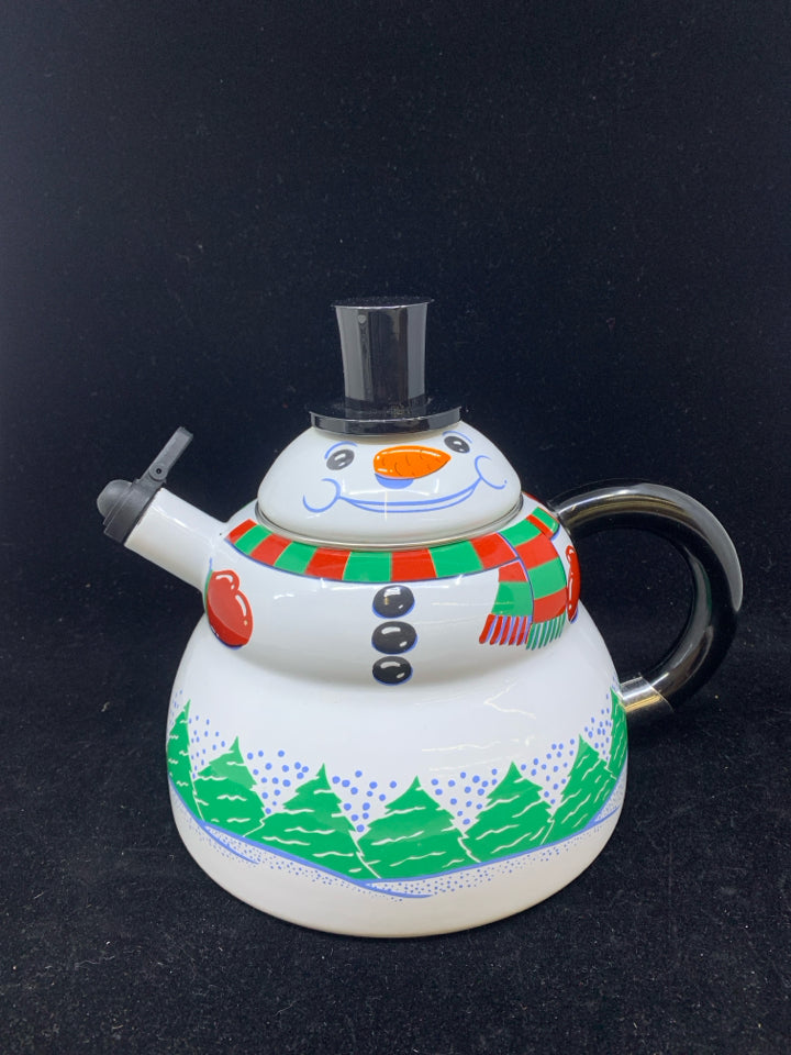 METAL SNOWMAN SHAPED TEA KETTLE.