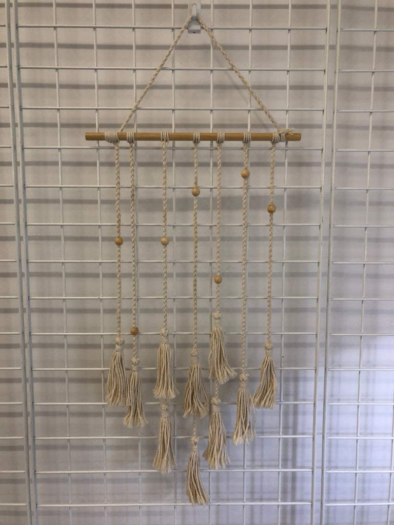 BEADED MACRAME TASSEL WALL HANGING.