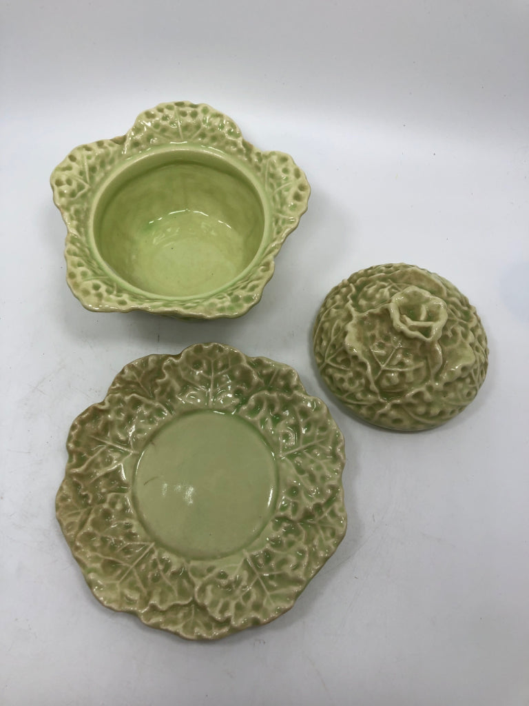 3PC E&R COVERED CABBAGE BOWL + UNDERPLATE.