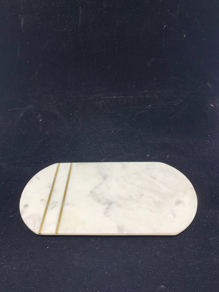 WHITE MARBLE FOOTED TRAY W GOLD STRIPES.