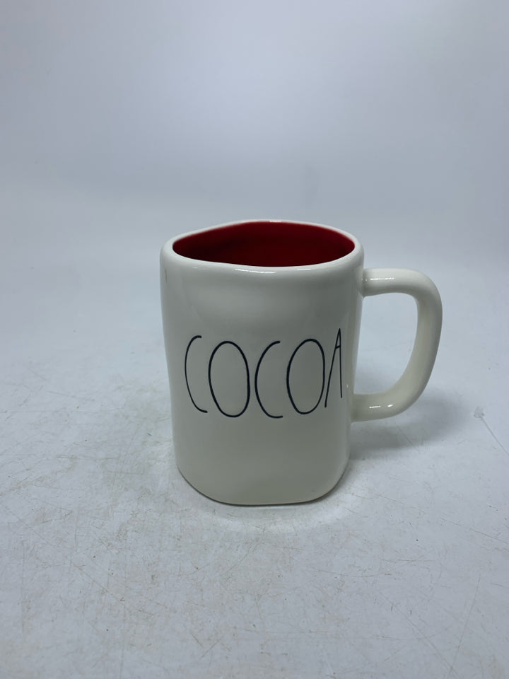 WHITE REA DUNN COCOA  W/ RED INSIDE MUG.