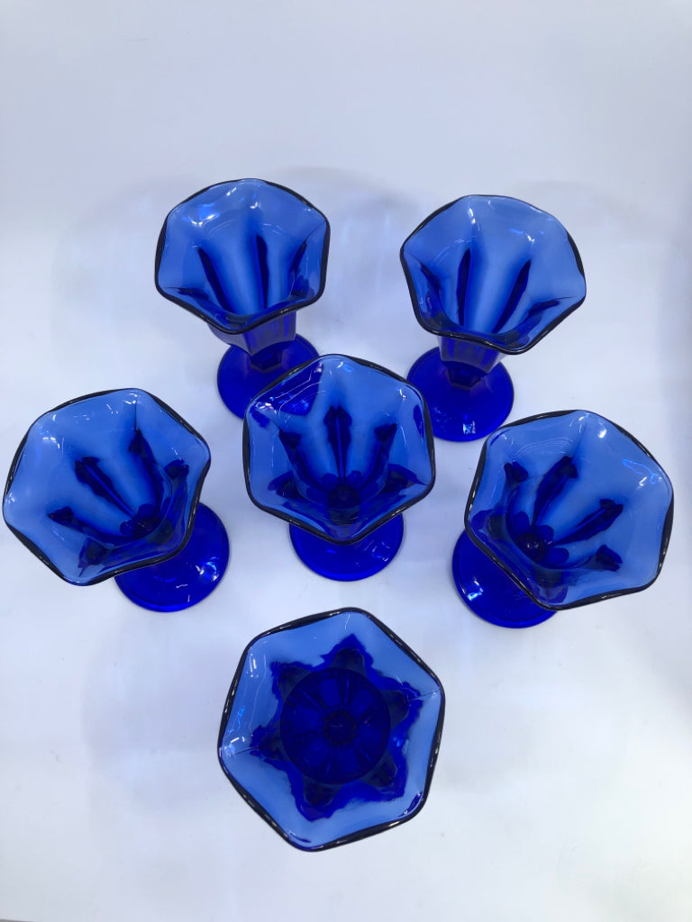 6 COBALT BLUE TALL GLASS SUNDAE CUPS.