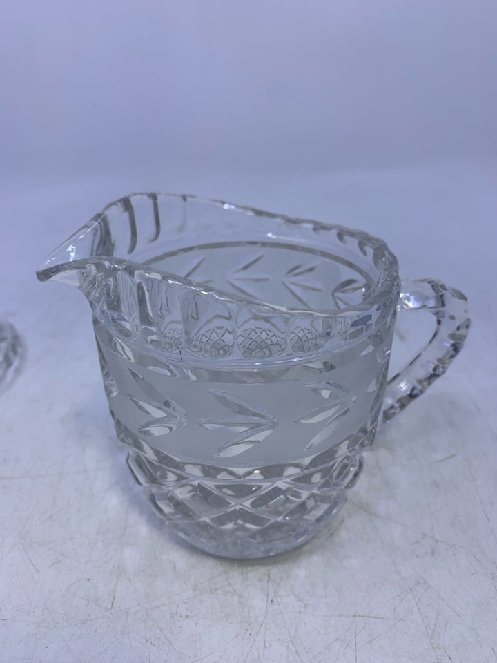 DIAMOND PATTER/ FROSTED GLASS CREAM + SUGAR BOWL