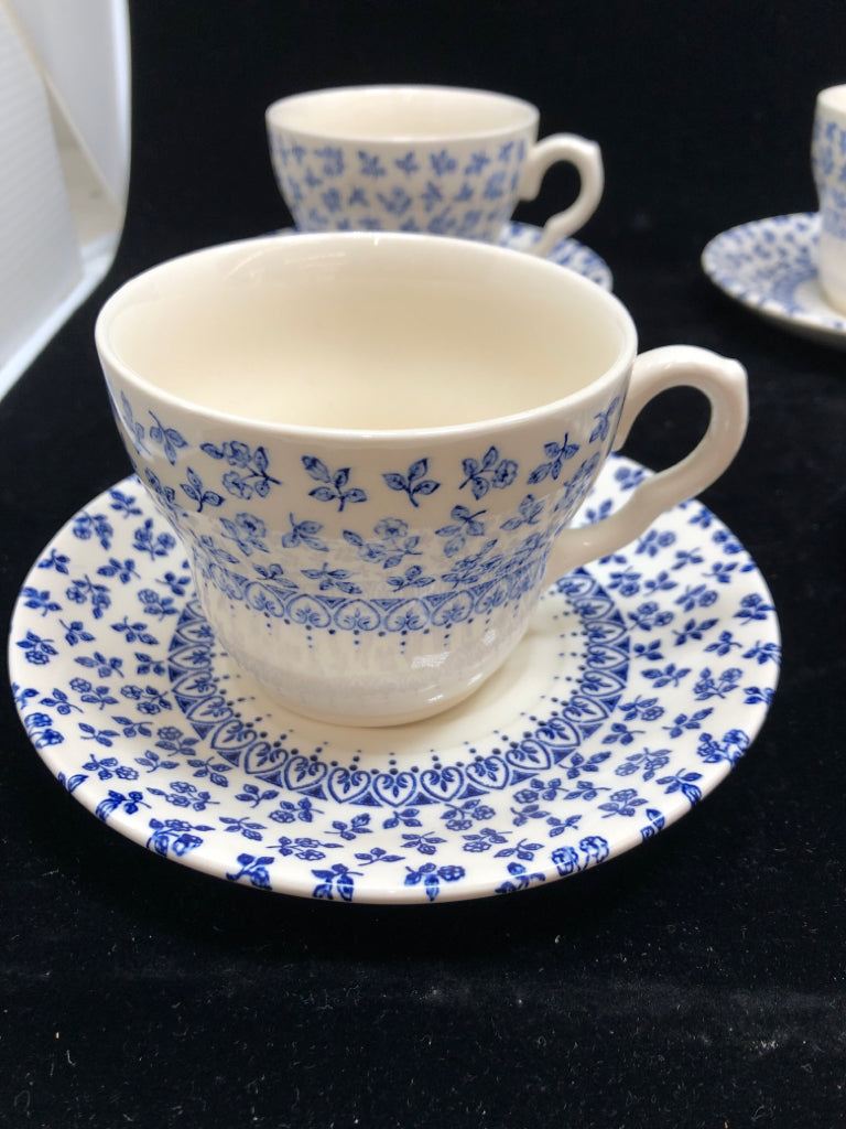 12PC PROVENCE BLUE IRONSTONE TEACUP/SAUCER SET.