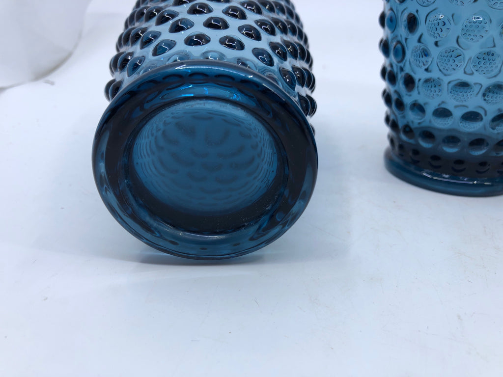 4 HOBBNAILED BLUE WATER GLASSES.