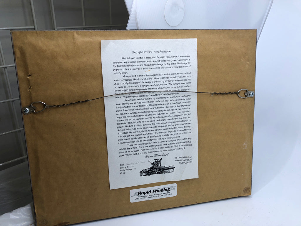 MEZZOTINT BARN IN THE WINTER "WAITING FOR SNOW" WALL ART.