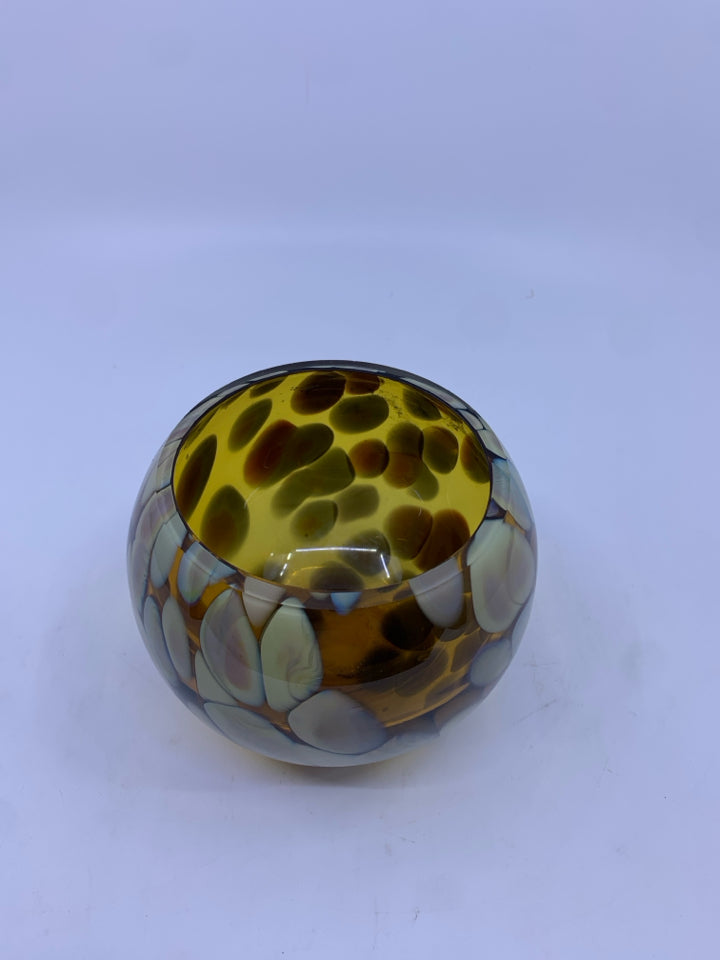 AMBER COLORED GLASS BOWL.