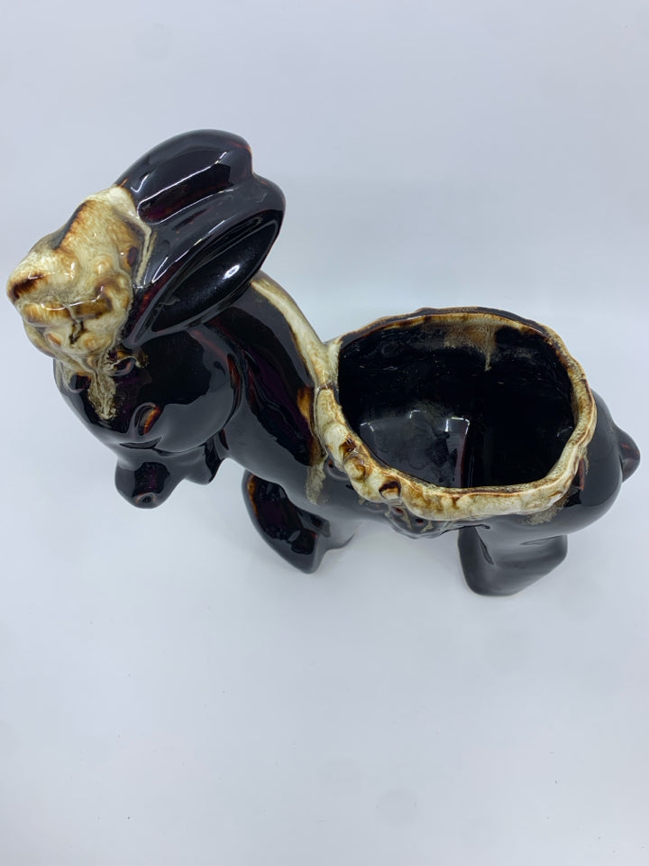 VTG BROWN DRIP DONKEY PLANTER MADE IN USA.