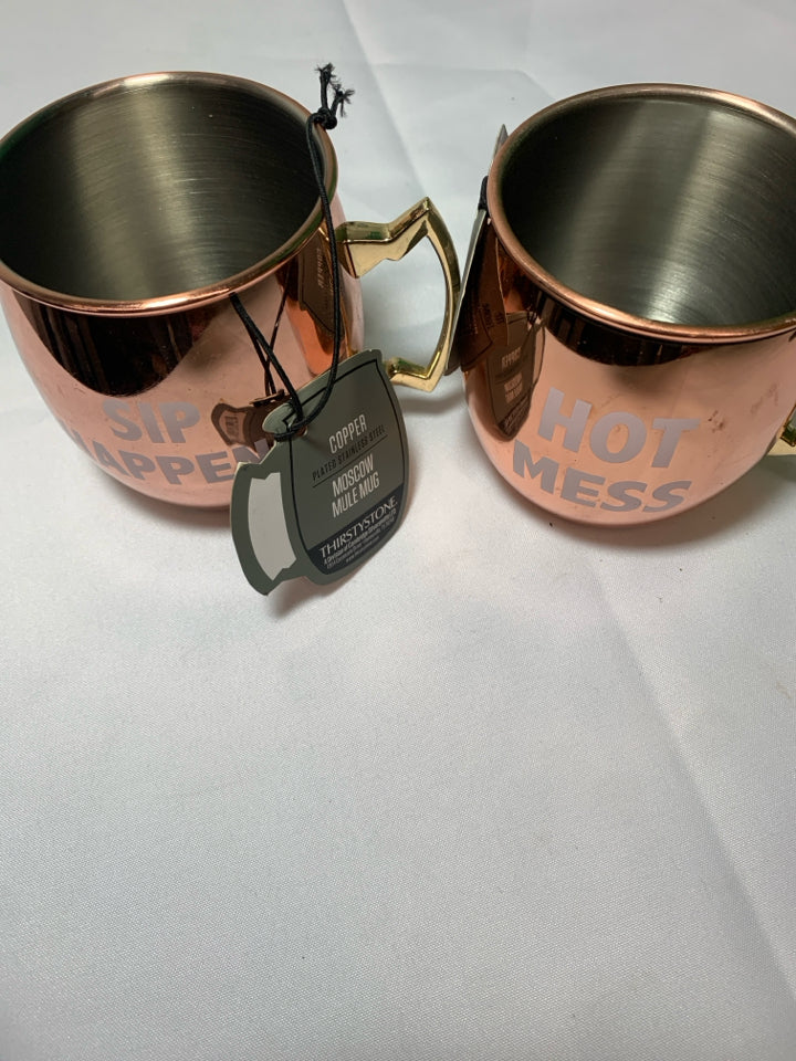 2 MOSCOW MULE MUGS W SAYINGS.
