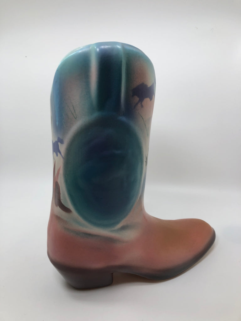 VTG JUDITH STILES COWBOY BOOT VASE.