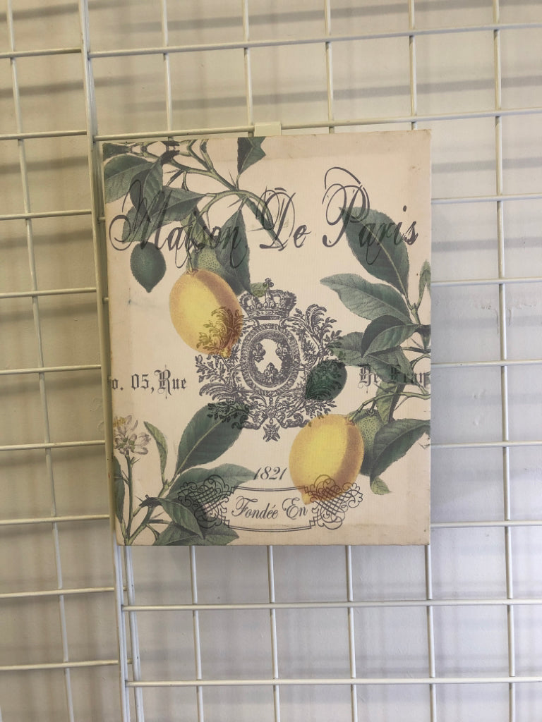LEMONS W SCRIPT CANVAS WALL ART.