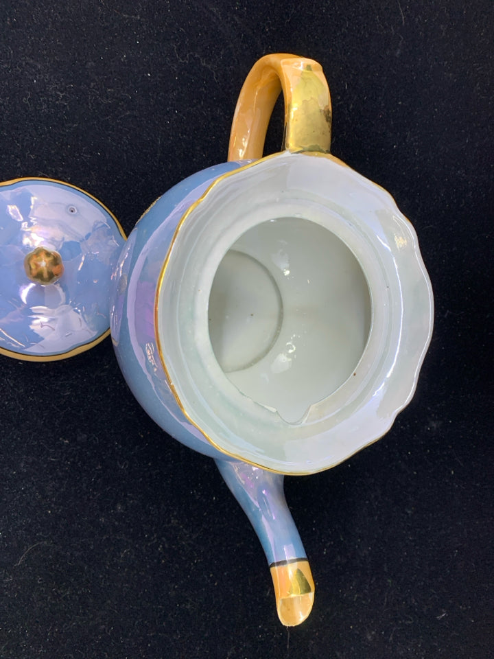 VTG TEAPOT PURPLE AND ORANGE W CRANE TEAPOT.