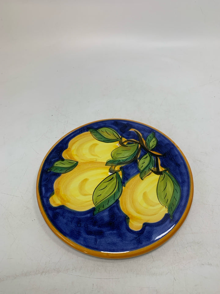 DARK BLUE PAINTED LEMONS PAINTED HEAVY TRIVET MADE IN ITALY.